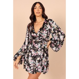 Petal and Pup Women's Reine Puff Sleeve Mini Dress - Black Floral M - 1 of 4