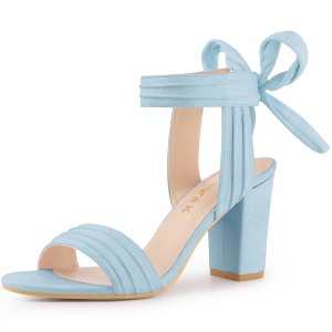 Allegra K Women's Back to College Faux Suede Open Toe Ankle Tie Back Chunky Heel Sandals - 1 of 4