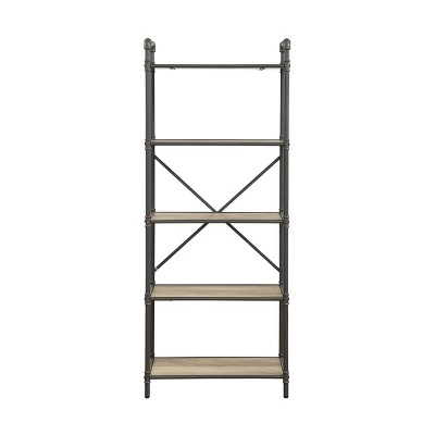 Urban Industrial 5-Tier Antique Oak & Sandy Gray Wooden Bookcase