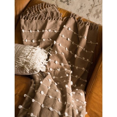 Stone Woven Cotton 50"x60" Throw with Chic Fringe Detail