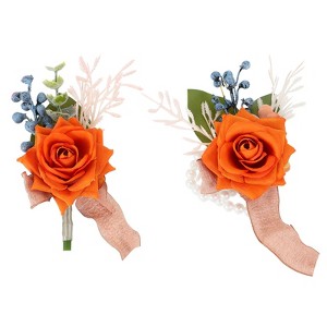 Unique Bargains Rose Corsage and Boutonnieres Set For Party Wedding Flowers Pin 2.76 Inch 2 Pcs - 1 of 4