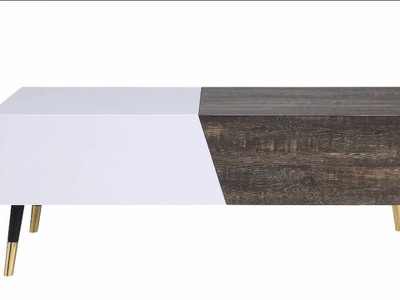 Orion 52.3" White Gloss and Rustic Oak Rectangular Coffee Table with Storage
