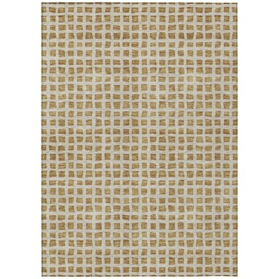 Gold And Beige Geometric Washable Indoor Outdoor Area Rug