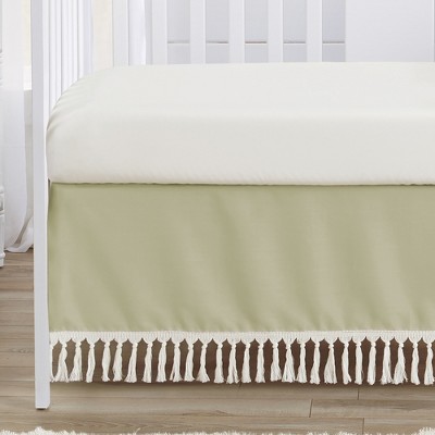 Sage Green and Beige Microfiber Baby Crib Skirt with Tassels