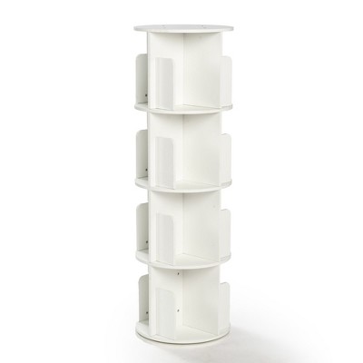 FurnitureR 360° Rotating Bookcase, 4-Tier Spinning Corner Book Shelf, Display Organizer for Small Space, Storage Rack for Office, Living Room, White