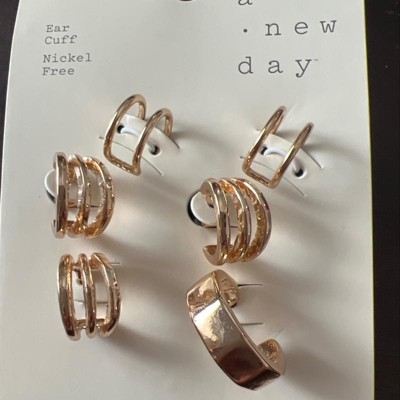 Multi Textured Hoop Trio Earring Set 3pc - A New Day™ Gold : Target