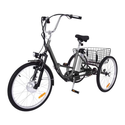 Garvee Adult Electric Trike, 7-Speed Electric Tricycle, 26" Folding Electric Tricycle with Basket, 36V Detachable Battery, 250W Brushless Motor, Grey