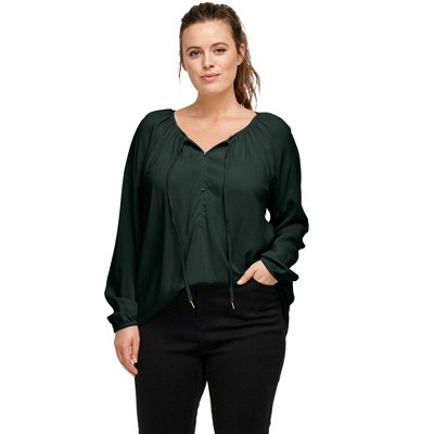 Ellos Women's Plus Size Tie Neck Peasant Tunic - 4x, Green : Target