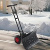 Snow Shovel Pusher for Driveway, Snow Pusher with Wheels, Ergonomic Snow Pusher Shovel with Snow Removal Adjustable Angle & Height Handle, Double Rod - 2 of 4