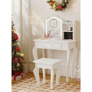 Kids Vanity with Lighted Mirror, Little Girl Vanity and Stool, Toddler Makeup Table Set and Makeup Playset for 3-8 Girls - 1 of 4
