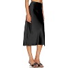 Women's Satin Midi Skirt - High Waist Slit Design with Comfortable Elastic Waistband Black - 3 of 4