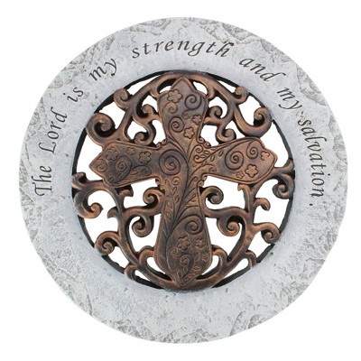 Roman 12" Religious Quote Round Outdoor Patio Garden Stepping Stone - Gray/Bronze