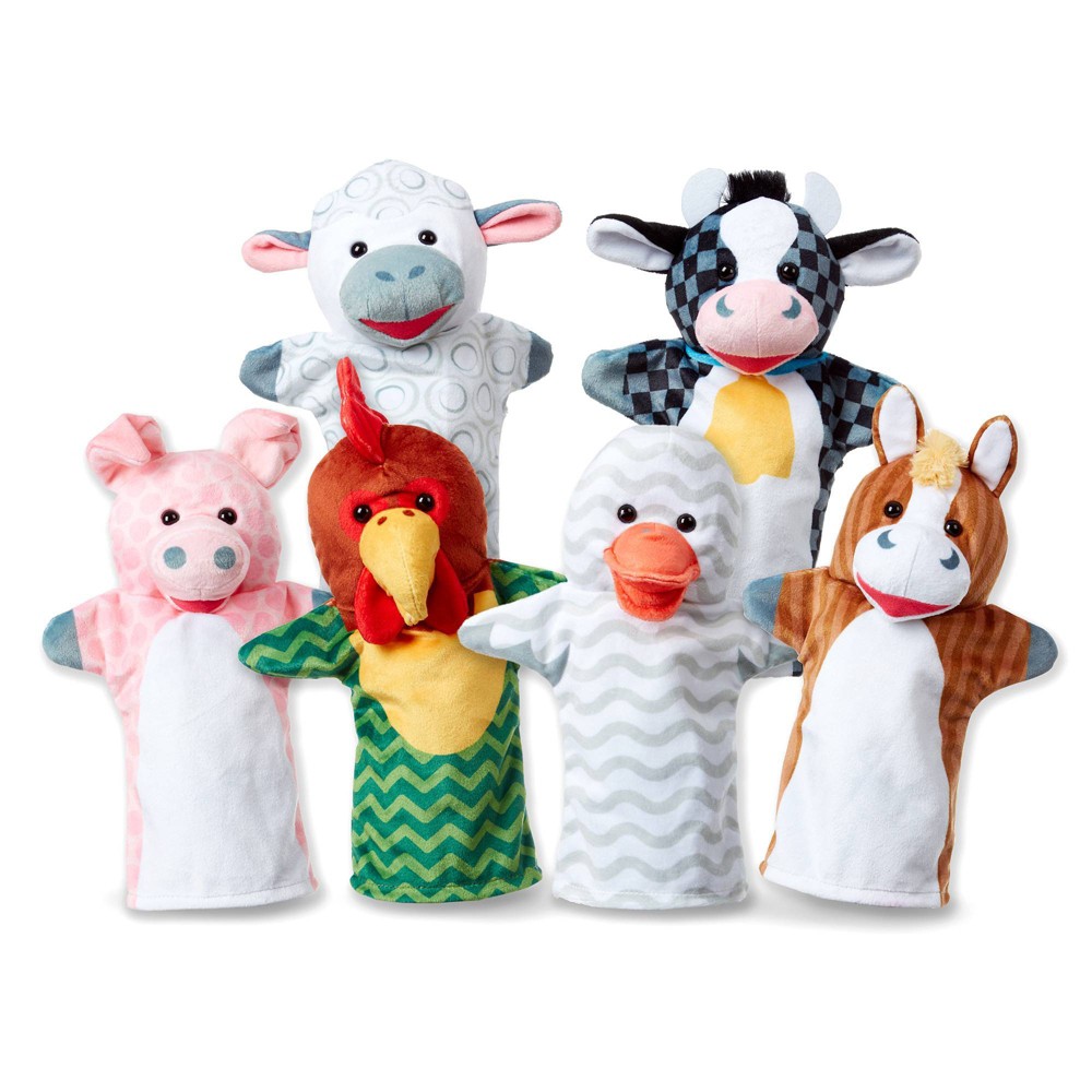 Photos - Doll Melissa&Doug Melissa & Doug Barn Buddies Hand Puppets, Set of 6  (Cow, Sheep, Horse, Duck, Chicken, Pig)