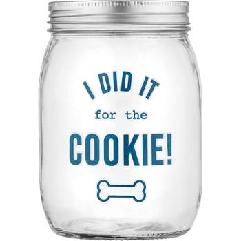 Amici Pet “I Did It For The Cookie” Glass Canister, Cute Dog Treat Jar for Kitchen Counter, Large Cat Dog Food Storage with Airtight Lids, 36 oz.