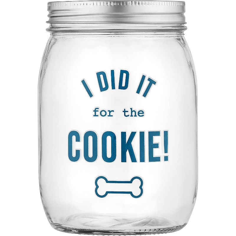 Amici Pet “I Did It For The Cookie” Glass Canister, Cute Dog Treat Jar for Kitchen Counter, Large Cat Dog Food Storage with Airtight Lids, 36 oz., 1 of 5