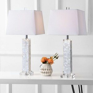 28.5" (Set of 2) Noelle Seashell Table Lamp (Includes LED Light Bulb) White - JONATHAN Y: Modern Resin Crystal Base, Linen Shade - 1 of 4