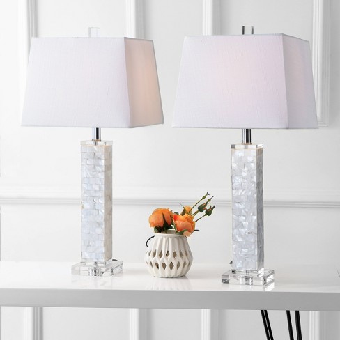 28.5" (Set of 2) Noelle Seashell Table Lamp (Includes LED Light Bulb) White - JONATHAN Y: Modern Resin Crystal Base, Linen Shade - image 1 of 4