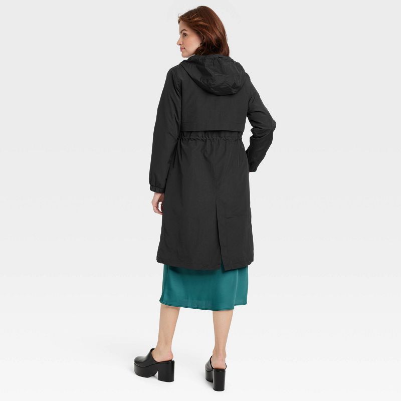 Women's Hooded Relaxed Fit Trench Rain Coat - A New Day™ Black , 3 of 7