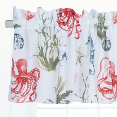 Behari Coastal Cotton Blue and Red Valance Set