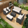 10-Piece PE Rattan Patio Seating Set,Patio Conversation Set With Cushions And Tempered Glass Top Table,Patio Sectional Sofa -Maison Boucle - 2 of 4