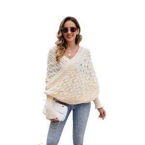 Coolmee Women's Winter Warm Knitted Wrap Scarf Shawl Cape With Sleeve Autumn Winter Fashion Sweater Shawl Wraps Cape - 1 of 4