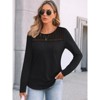 Women's Long Sleeve Top Casual Blouse with Lace Hollow Out Design - 3 of 4