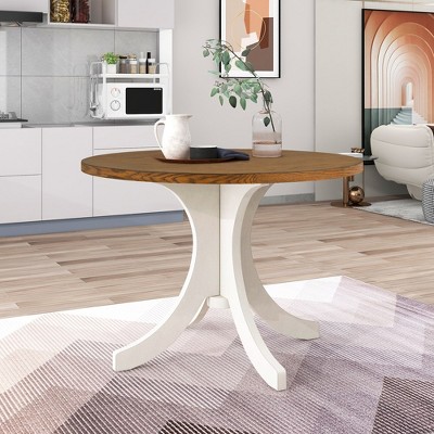 Round Dining Table,Solid Wood Kitchen Table, Round Pedestal Dining Table For 4 Person, Mid-Century Dining Table For Small Places (42"Diax30"H)