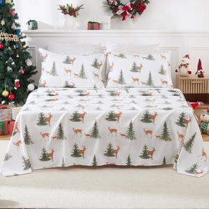 GustoWave 4 Pieces Christmas Cotton Flannel Bed Sheets with Deep Pocket - 1 of 4