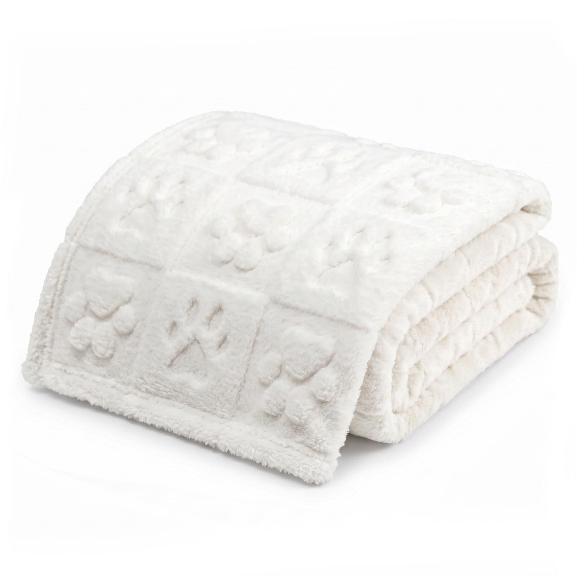 Americanflat 30x40 Jacquard Pet Fleece Throw Blanket - Cream Paw Print Polyester Fleece