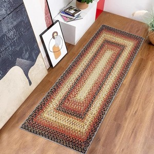 Machine Washable Runner Rug - Print Braided Non-Slip Indoor/Outdoor Carpet, Low Pile Non-Shedding Area Rug for Kitchen, Entrance Hallway - 1 of 4