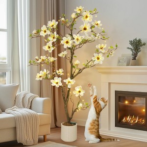 4-6FT Faux Magnolia Plants Artificial Flower Trees Fake Plants Arrangement Decor Indoor Outdoor Artificial Vivid Leaves White Pot - 1 of 4