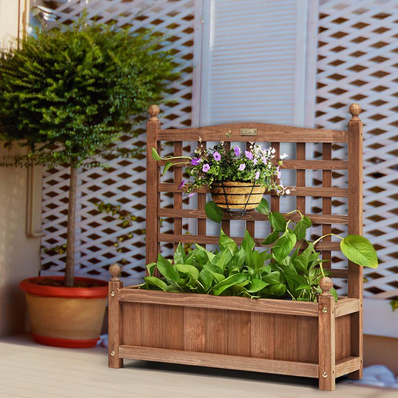 Costway Solid Wood Planter Box with Trellis Weather-Resistant Outdoor 25''x11''x30'', 3 of 10