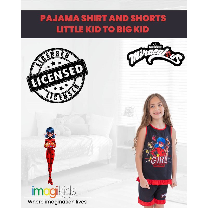 Miraculous Rena Rouge Ladybug Girls Pullover Pajama Shirt and Shorts Little Kid to Big Kid, 2 of 9