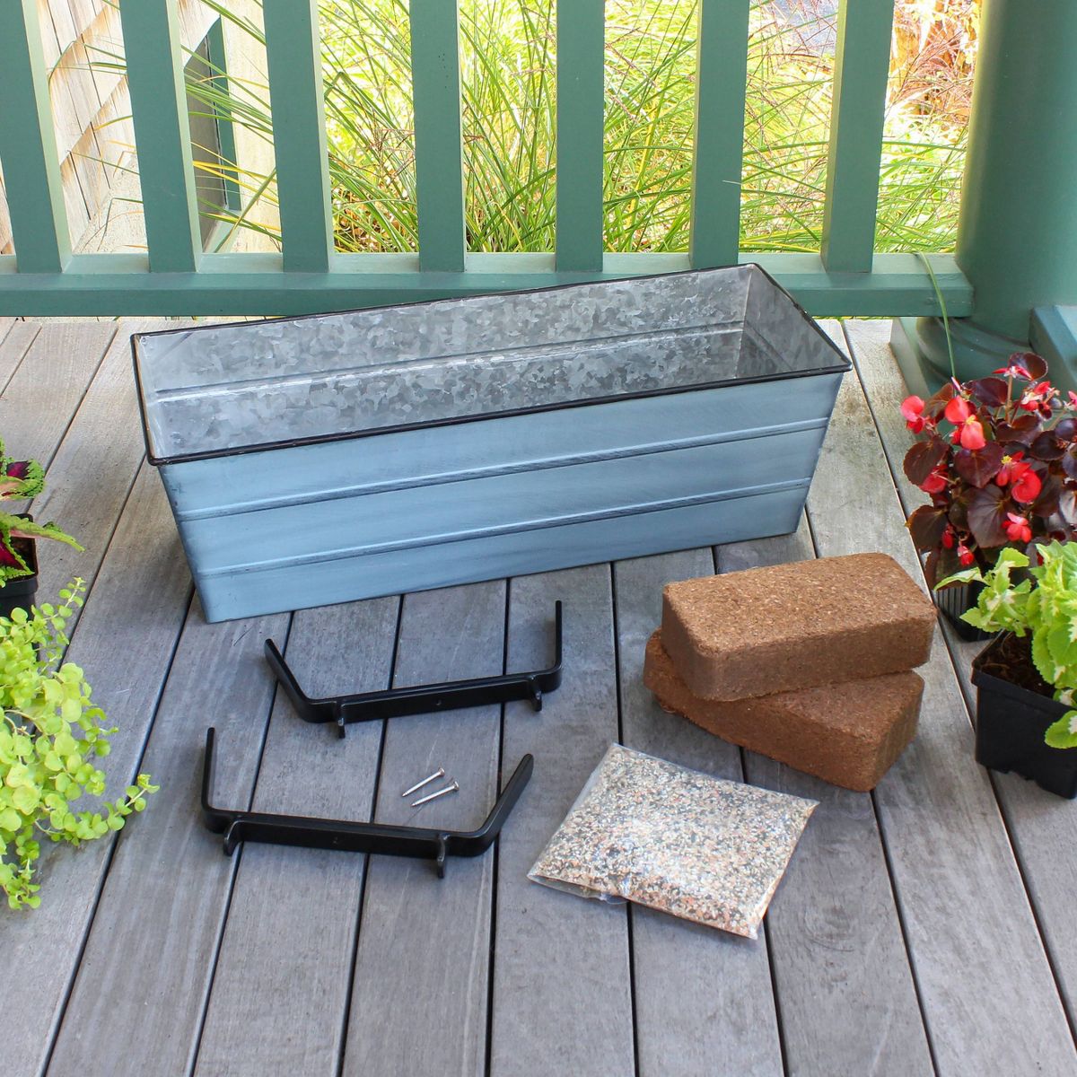 ACHLA Designs Medium Nantucket Rectangular Galvanized Steel Outdoor Planter Box with Mounting Bracket Blue - thumbnail 8