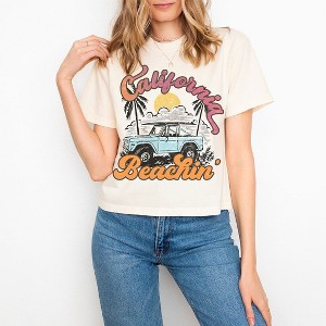 Simply Sage Market Women's California Beachin' Car Short Sleeve Relaxed Fit Cropped Tee - 1 of 4