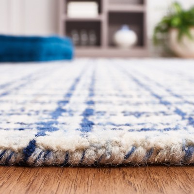 Blue and Ivory Abstract Wool 6' x 9' Handmade Area Rug