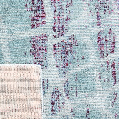 Blue and Fuchsia Abstract Synthetic Runner Rug