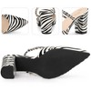 Perphy Women's Zebra Print Pointed Toe Rhinestones Strap Chunky Heel Mules - 3 of 4