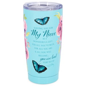 Elanze Designs 20 oz Stainless Steel On the Go Insulated Travel Tumbler With Push Top Lid, Floral Butterfly Niece You Are Loved Sky Blue - 1 of 4
