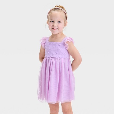 Toddler Girls' Embroidered Tulle Dress - Cat & Jack™ Lilac Purple 4T