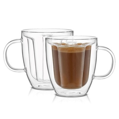 JoyJolt Disney Mickey Mouse 3D Coffee Tea Mugs - Set of 2 Double Wall Glass Coffee Cups - 10 oz