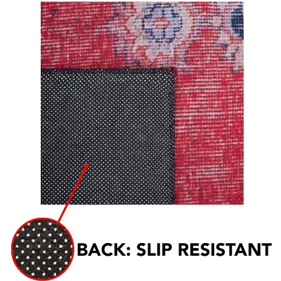 Red and Beige Traditional Washable Synthetic Area Rug, 3' x 5'