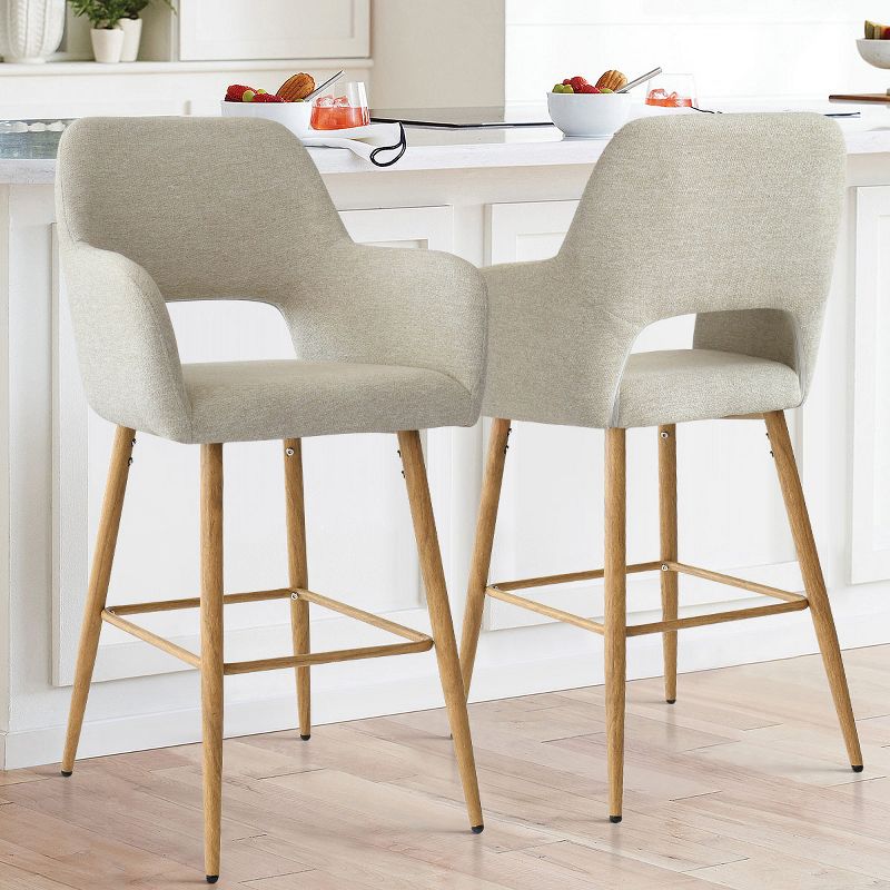 Atlanta Counter Height Bar Stools Set of 2 with Back and Armrest, Linen Fabric Upholstered Accent Barstools-The Pop Maison, 1 of 12