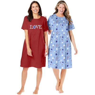 Dreams & Co. Plus Size 2-Pack Short-Sleeve Sleepshirt