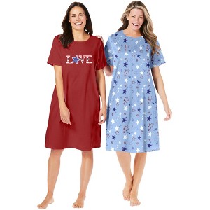 Dreams & Co. Plus Size 2-Pack Short-Sleeve Sleepshirt - 1 of 4