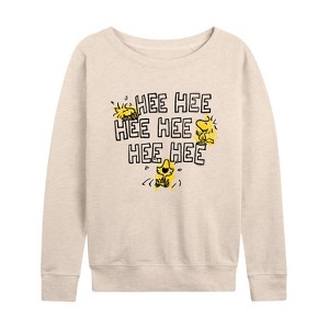 Women's - Peanuts - Hee Hee Woodstock Lightweight French Terry Wide Neck Long Sleeve Shirt - 1 of 4