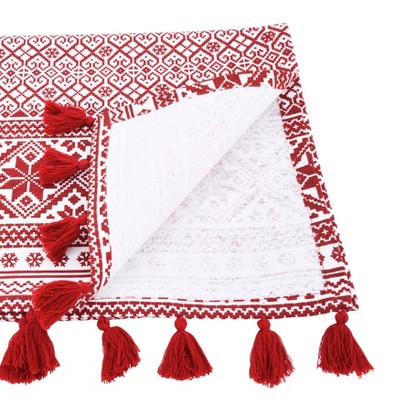 Red and White Cotton Christmas Table Runner with Tassels