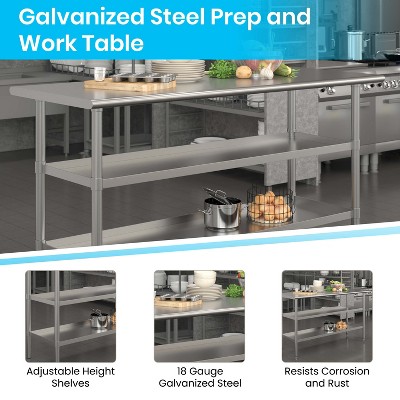 Stainless Steel Work Table with Adjustable Undershelves, 60"W x 24"D