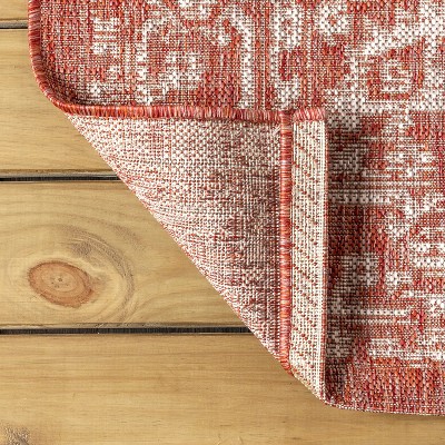 Red and Taupe Synthetic Medallion Flatweave Runner Rug