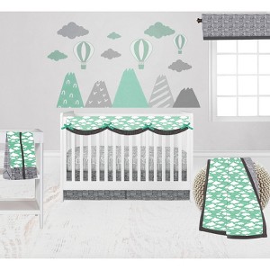 Bacati - Clouds in the City Mint/Gray 6 pc Crib Bedding Set with Long Rail Guard Cover - 1 of 4